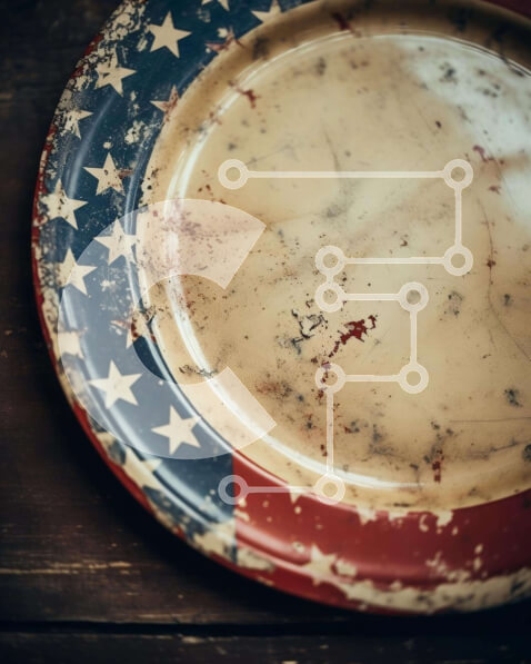 Intra Συλλεκτικό Ξύλινο Παζλ Plywood  4mm - Vintage σκουριασμένο πιάτο με μοτίβο αμερικανικής σημαίας Σε Ξύλινο Κουτί - Διαστάσεις: 10x10 cm – 25 κομμάτια