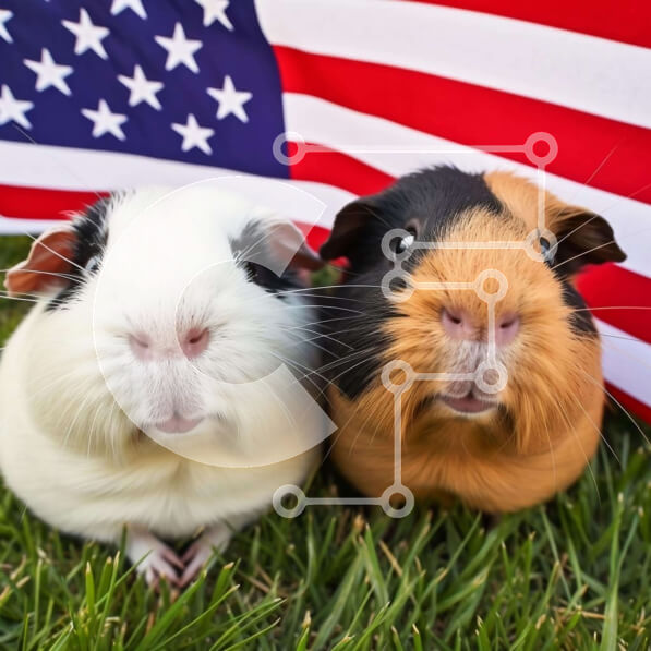 Intra Συλλεκτικό Ξύλινο Παζλ Plywood  4mm - Ινδικά χοιρίδια στο γρασίδι με αμερικανική σημαία Σε Ξύλινο Κουτί - Διαστάσεις: 10x10 cm – 25 κομμάτια