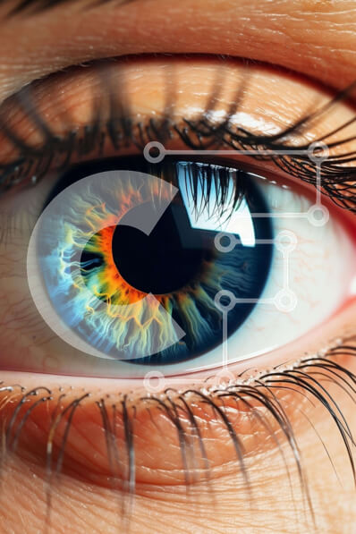 Intra Συλλεκτικό Ξύλινο Παζλ Plywood  4mm - Κοντινό πλάνο γυναικείου ματιών με έντονα χρώματα Σε Ξύλινο Κουτί - Διαστάσεις Puzzle: 10x10 cm – 25 κομμάτια