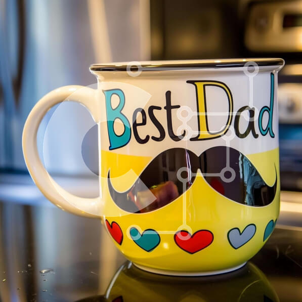 Intra Συλλεκτικό Ξύλινο Παζλ Plywood  4mm - Κίτρινη κούπα καφέ «Best Dad» με σχέδιο καρδιάς Σε Ξύλινο Κουτί - Διαστάσεις Puzzle: 10x10 cm – 25 κομμάτια