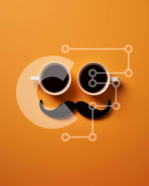 Σετ των 2 Intra Συλλεκτικό Ξύλινο Παζλ Plywood  4mm - Φλιτζάνια καφέ με μουστάκι και ποτήρια σε πορτοκαλί φόντο Σε Ξύλινο Κουτί - Διαστάσεις: 10x10 cm – 25 κομμάτια