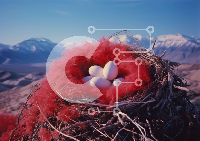 Intra Συλλεκτικό Ξύλινο Παζλ Plywood  4mm - Φωλιά πουλιού με λευκά αυγά και κόκκινα φτερά Σε Ξύλινο Κουτί - Διαστάσεις: 10x10 cm – 25 κομμάτια