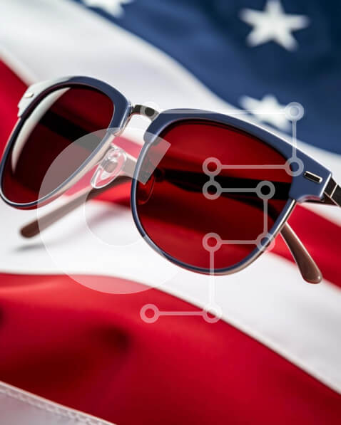 Intra Συλλεκτικό Ξύλινο Παζλ Plywood  4mm - Γυαλιά ηλίου στην αμερικανική σημαία Σε Ξύλινο Κουτί - Διαστάσεις Puzzle: 10x10 cm – 25 κομμάτια