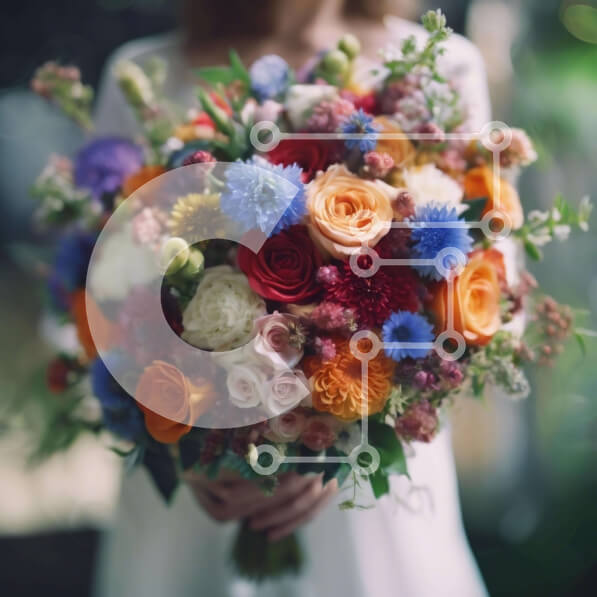 Intra Συλλεκτικό Ξύλινο Παζλ Plywood  4mm - Νύφη με πολύχρωμο μπουκέτο λουλουδιών που περπατά στο δρόμο Σε Ξύλινο Κουτί - Διαστάσεις Puzzle: 10x10 cm – 25 κομμάτια