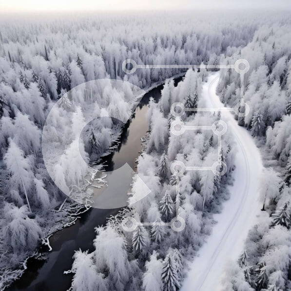 Intra Συλλεκτικό Ξύλινο Παζλ Plywood  4mm - Εναέρια άποψη του χιονισμένου δάσους με τους παγωμένους καταρράκτες Σε Ξύλινο Κουτί - Διαστάσεις: 10x10 cm – 25 κομμάτια