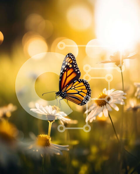 Intra Συλλεκτικό Ξύλινο Παζλ Plywood  4mm - Monarch Butterfly στις μαργαρίτες Σε Ξύλινο Κουτί - Διαστάσεις: 10x10 cm – 25 κομμάτια