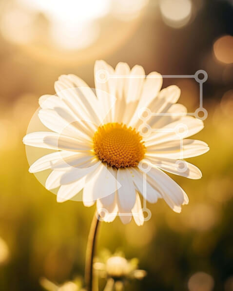 Intra Συλλεκτικό Ξύλινο Παζλ Plywood  4mm - Ζωντανή λευκή μαργαρίτα σε ένα χωράφι με λουλούδια Σε Ξύλινο Κουτί - Διαστάσεις: 10x10 cm – 25 κομμάτια