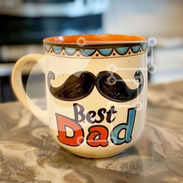 Intra Συλλεκτικό Ξύλινο Παζλ Plywood  4mm - Κούπα καφέ με μουστάκι και «καλύτερος μπαμπάς» στον πορτοκαλί πάγκο Σε Ξύλινο Κουτί - Διαστάσεις: 10x10 cm – 25 κομμάτια