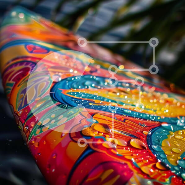 Intra Συλλεκτικό Ξύλινο Παζλ Plywood  4mm - Πολύχρωμη σανίδα του σερφ με σταγονίδια νερού Σε Ξύλινο Κουτί - Διαστάσεις Puzzle: 10x10 cm – 25 κομμάτια