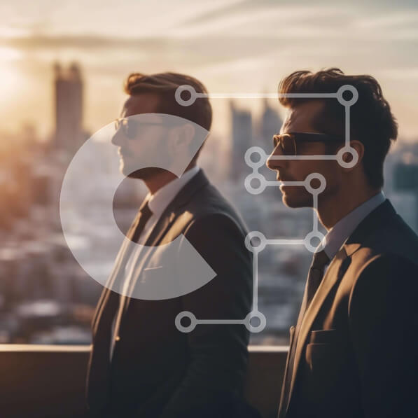 Intra Συλλεκτικό Ξύλινο Παζλ Plywood  4mm - Επιχειρηματικοί συνεργάτες που απολαμβάνουν το ηλιοβασίλεμα στο μπαλκόνι της πόλης Σε Ξύλινο Κουτί - Διαστάσεις Puzzle: 10x10 cm – 25 κομμάτια