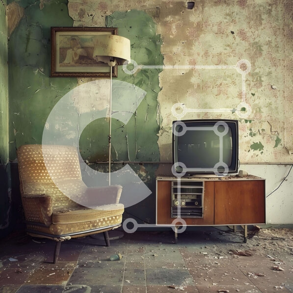 Intra Συλλεκτικό Ξύλινο Παζλ Plywood  4mm - Εγκαταλελειμμένο δωμάτιο με έπιπλα και τηλεόραση Σε Ξύλινο Κουτί - Διαστάσεις Puzzle: 10x10 cm – 25 κομμάτια