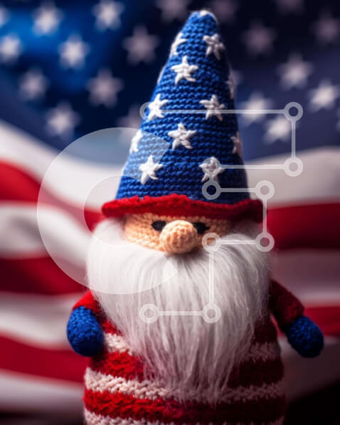 Intra Συλλεκτικό Ξύλινο Παζλ Plywood  4mm - Κροσέ gnome με αμερικανική σημαία Σε Ξύλινο Κουτί - Διαστάσεις Puzzle: 10x10 cm – 25 κομμάτια