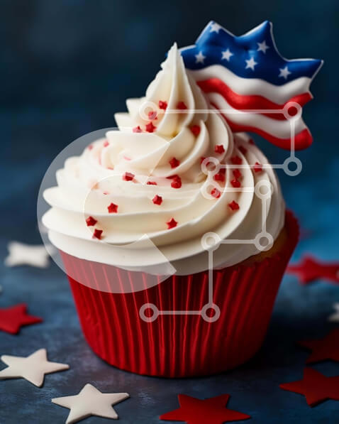 Σετ των 2 Intra Συλλεκτικό Ξύλινο Παζλ Plywood  4mm - Εορταστικό Cupcake 4ης Ιουλίου με αμερικανική σημαία Σε Ξύλινο Κουτί - Διαστάσεις: 10x10 cm – 25 κομμάτια