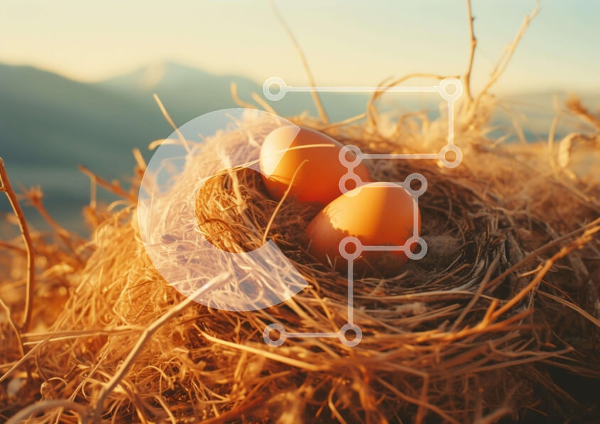 Intra Συλλεκτικό Ξύλινο Παζλ Plywood  4mm - Αυγά στη φωλιά με θέα στο βουνό Σε Ξύλινο Κουτί - Διαστάσεις: 10x10 cm – 25 κομμάτια