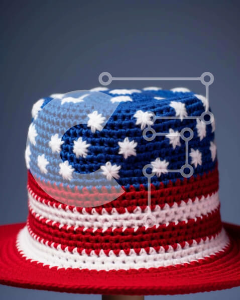 Intra Συλλεκτικό Ξύλινο Παζλ Plywood  4mm - Πατριωτικό κροσέ καπέλο με αστέρια και ρίγες Σε Ξύλινο Κουτί - Διαστάσεις Puzzle: 10x10 cm – 25 κομμάτια