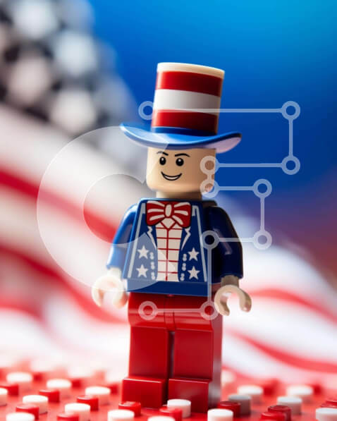 Intra Συλλεκτικό Ξύλινο Παζλ Plywood  4mm - Πατριωτική φιγούρα Lego στον εορτασμό της 4ης Ιουλίου Σε Ξύλινο Κουτί - Διαστάσεις Puzzle: 10x10 cm – 25 κομμάτια