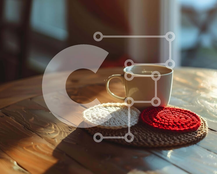 Σετ των 2 Intra Συλλεκτικό Ξύλινο Παζλ Plywood  4mm - Καφές σε σουβέρ με κροσέ στο σπίτι Σε Ξύλινο Κουτί - Διαστάσεις: 10x10 cm – 25 κομμάτια