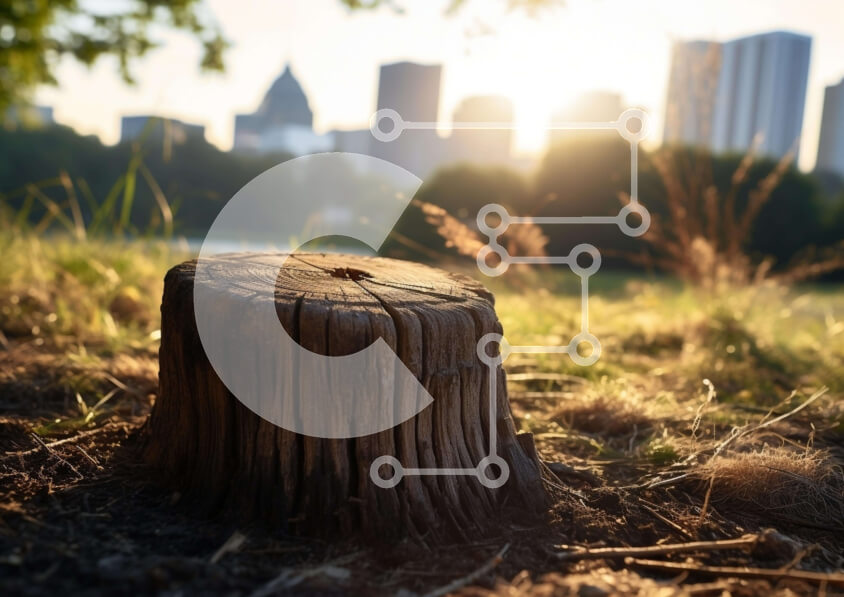 Intra Συλλεκτικό Ξύλινο Παζλ Plywood  4mm - Πρόβλημα δέντρου στο γρασίδι με τον ορίζοντα της μακρινής πόλης Σε Ξύλινο Κουτί - Διαστάσεις: 10x10 cm – 25 κομμάτια