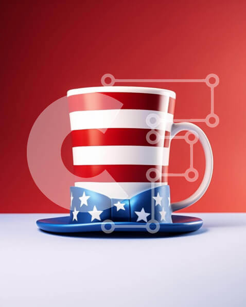 Intra Συλλεκτικό Ξύλινο Παζλ Plywood  4mm - Κύπελλο και πιατάκι με μοτίβο αμερικανικής σημαίας Σε Ξύλινο Κουτί - Διαστάσεις: 10x10 cm – 25 κομμάτια