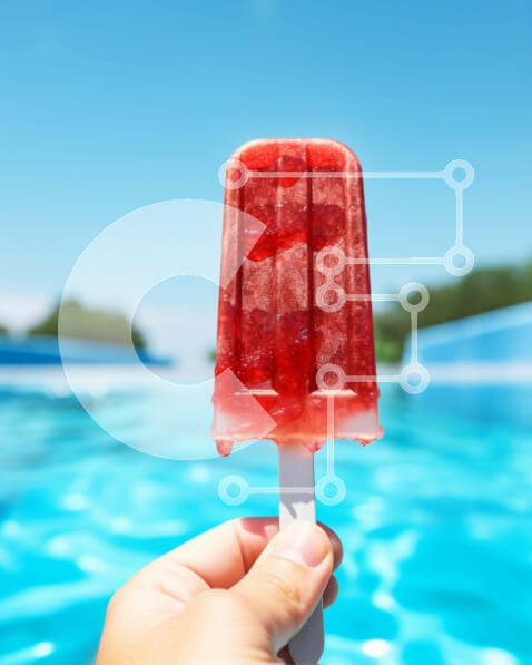 Σετ των 2 Intra Συλλεκτικό Ξύλινο Παζλ Plywood  4mm - Κόκκινο παγωτό Popsicle δίπλα στην πισίνα Σε Ξύλινο Κουτί - Διαστάσεις: 10x10 cm – 25 κομμάτια