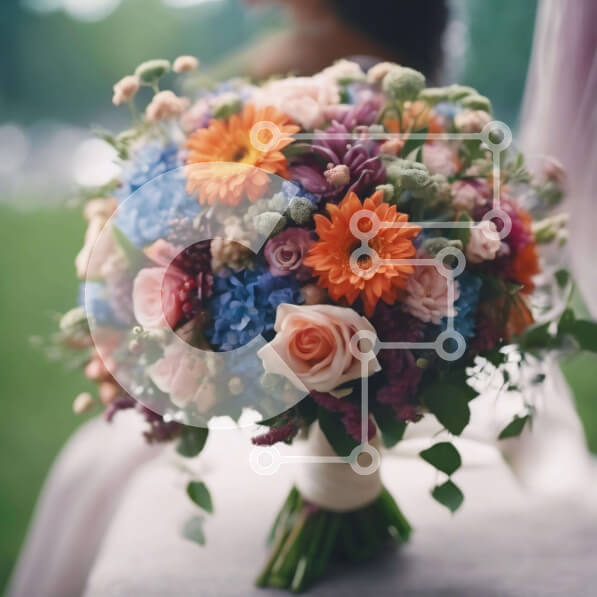 Intra Συλλεκτικό Ξύλινο Παζλ Plywood  4mm - Πολύχρωμο μπουκέτο λουλουδιών σε καρέκλα εξωτερικού χώρου με παράνυμφους Σε Ξύλινο Κουτί - Διαστάσεις: 10x10 cm – 25 κομμάτια