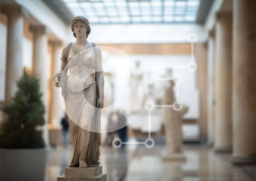 Intra Συλλεκτικό Ξύλινο Παζλ Plywood  4mm - Άγαλμα Αρχαίας Ελληνίδας Γυναίκας στην Πινακοθήκη/Μουσείο Τέχνης Σε Ξύλινο Κουτί - Διαστάσεις Puzzle: 10x10 cm – 25 κομμάτια