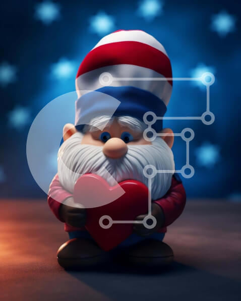 Intra Συλλεκτικό Ξύλινο Παζλ Plywood  4mm - Toy Gnome που γιορτάζει την 4η Ιουλίου με αμερικανική σημαία Σε Ξύλινο Κουτί - Διαστάσεις Puzzle: 10x10 cm – 25 κομμάτια