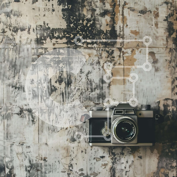 Intra Συλλεκτικό Ξύλινο Παζλ Plywood  4mm - Vintage κάμερα στον τοίχο Grungy Σε Ξύλινο Κουτί - Διαστάσεις Puzzle: 10x10 cm – 25 κομμάτια