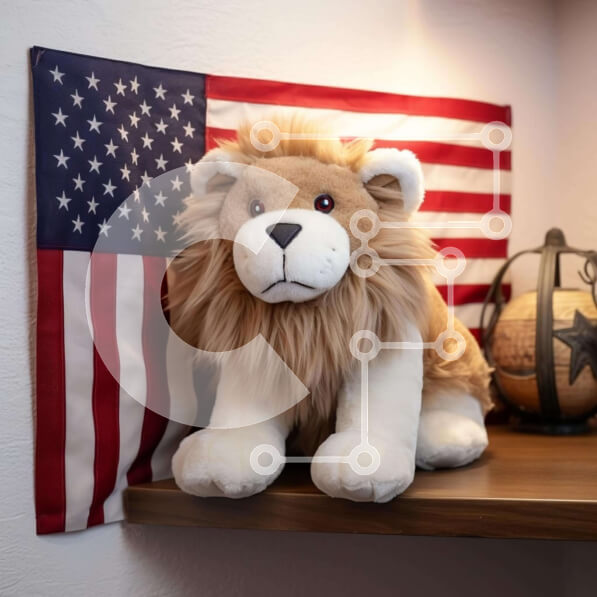 Intra Συλλεκτικό Ξύλινο Παζλ Plywood  4mm - Γεμιστό λιοντάρι με αμερικανική σημαία Σε Ξύλινο Κουτί - Διαστάσεις: 10x10 cm – 25 κομμάτια