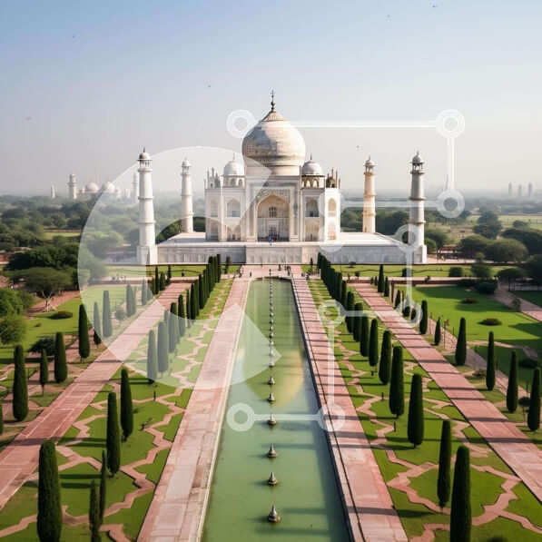 Intra Συλλεκτικό Ξύλινο Παζλ Plywood  4mm - Αεροφωτογραφία του Ταζ Μαχάλ Σε Ξύλινο Κουτί - Διαστάσεις Puzzle: 10x10 cm – 25 κομμάτια