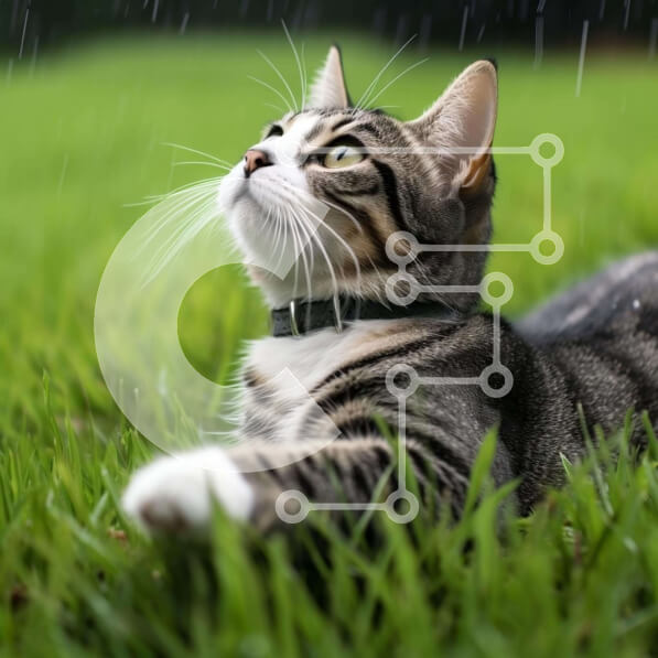 Intra Συλλεκτικό Ξύλινο Παζλ Plywood  4mm - Γάτα στο γρασίδι που κοιτάζει τον ουρανό τη βροχερή μέρα Σε Ξύλινο Κουτί - Διαστάσεις: 10x10 cm – 25 κομμάτια