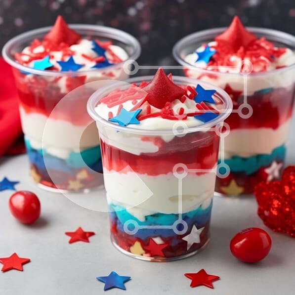 Σετ των 2 Intra Συλλεκτικό Ξύλινο Παζλ Plywood  4mm - Επιδόρπια Trifle με κόκκινο, λευκό και μπλε αστέρι Σε Ξύλινο Κουτί - Διαστάσεις: 10x10 cm – 25 κομμάτια