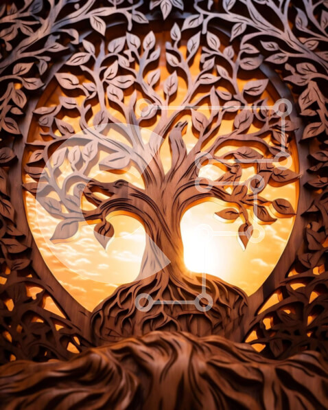 Intra Συλλεκτικό Ξύλινο Παζλ Plywood  4mm - Γλυπτό δέντρου της ζωής στο ηλιοβασίλεμα Σε Ξύλινο Κουτί - Διαστάσεις: 10x10 cm – 25 κομμάτια