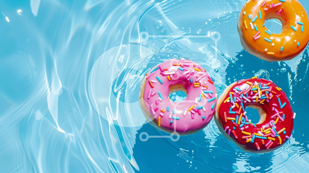 Σετ των 2 Intra Συλλεκτικό Ξύλινο Παζλ Plywood  4mm - Πολύχρωμα ντόνατς που επιπλέουν σε μια πισίνα με μπλε νερό Σε Ξύλινο Κουτί - Διαστάσεις: 10x10 cm – 25 κομμάτια