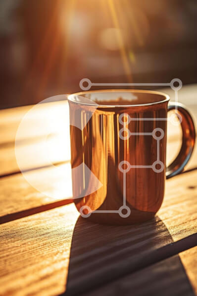 Σετ των 2 Intra Συλλεκτικό Ξύλινο Παζλ Plywood  4mm - Χάλκινο φλιτζάνι καφέ σε εξωτερικό ξύλινο τραπέζι Σε Ξύλινο Κουτί - Διαστάσεις: 10x10 cm – 25 κομμάτια