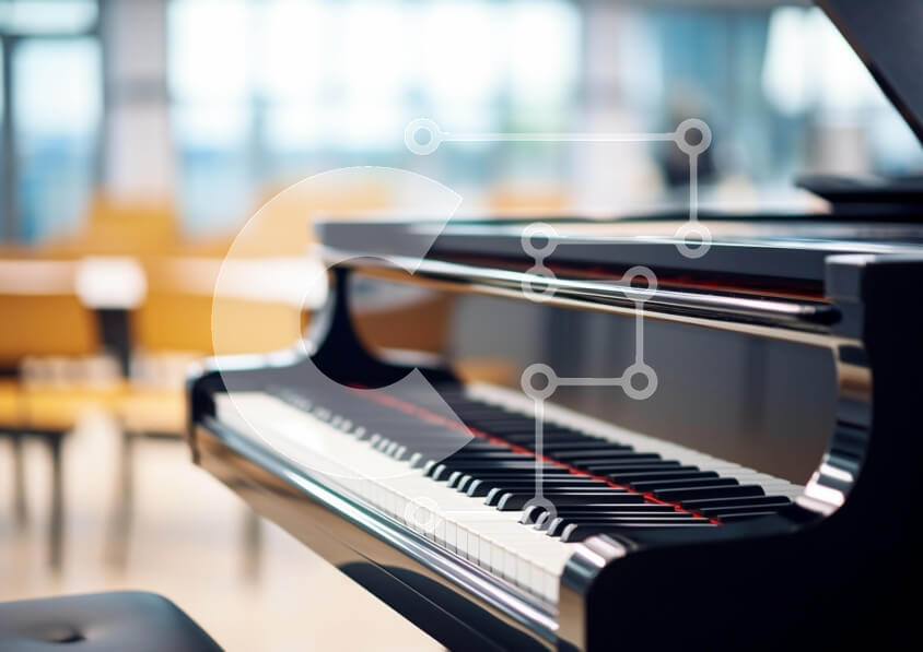 Intra Συλλεκτικό Ξύλινο Παζλ Plywood  4mm - Μαύρο μεγάλο πιάνο στο αμφιθέατρο Σε Ξύλινο Κουτί - Διαστάσεις Puzzle: 10x10 cm – 25 κομμάτια