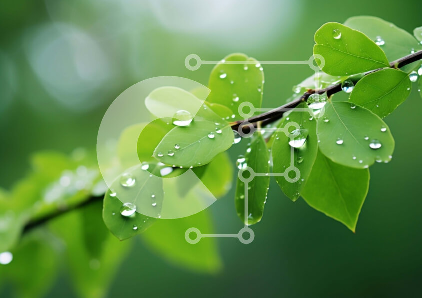 Intra Συλλεκτικό Ξύλινο Παζλ Plywood  4mm - Κλαδί με πράσινα φύλλα και σταγονίδια νερού Σε Ξύλινο Κουτί - Διαστάσεις: 10x10 cm – 25 κομμάτια