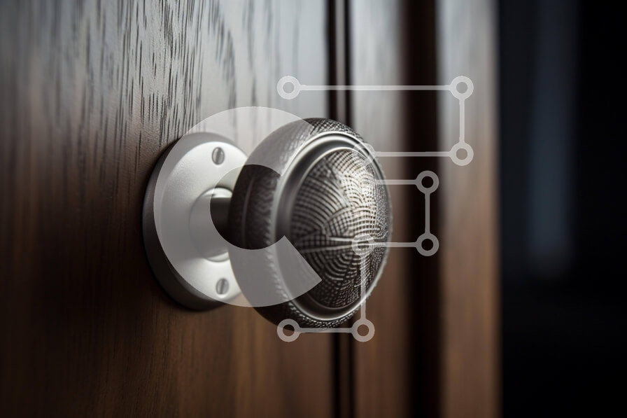 Intra Συλλεκτικό Ξύλινο Παζλ Plywood  4mm - Μεταλλικό πόμολο πόρτας σε ξύλινη πόρτα με δακτυλικό αποτύπωμα Σε Ξύλινο Κουτί - Διαστάσεις: 10x10 cm – 25 κομμάτια