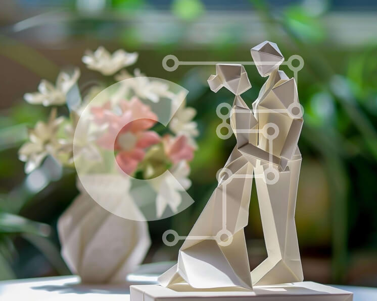 Intra Συλλεκτικό Ξύλινο Παζλ Plywood  4mm - Κομψό γλυπτό Origami ενός ζευγαριού με διακοσμητικό θέμα Σε Ξύλινο Κουτί - Διαστάσεις Puzzle: 10x10 cm – 25 κομμάτια