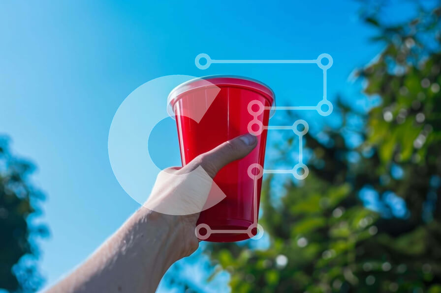 Intra Συλλεκτικό Ξύλινο Παζλ Plywood  4mm - Χέρι που κρατά το κόκκινο κύπελλο στη φύση Σε Ξύλινο Κουτί - Διαστάσεις: 10x10 cm – 25 κομμάτια