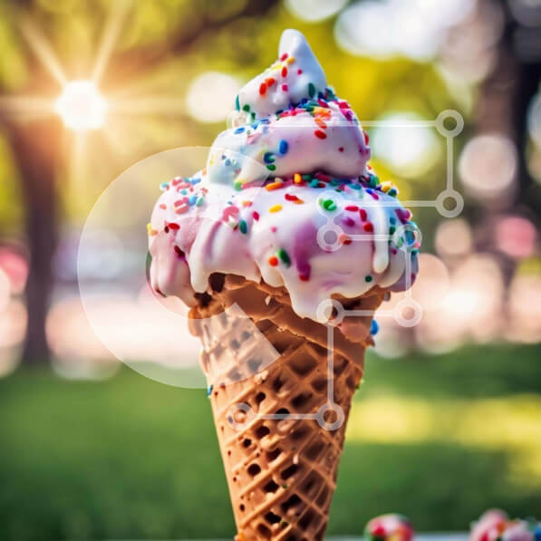 Σετ των 2 Intra Συλλεκτικό Ξύλινο Παζλ Plywood  4mm - Πολύχρωμο χωνάκι παγωτού στο πάρκο με ψεκασμούς Σε Ξύλινο Κουτί - Διαστάσεις: 10x10 cm – 25 κομμάτια