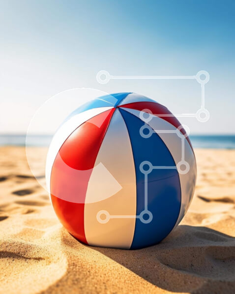 Intra Συλλεκτικό Ξύλινο Παζλ Plywood  4mm - Πολύχρωμη μπάλα παραλίας στην άμμο κοντά στον ωκεανό Σε Ξύλινο Κουτί - Διαστάσεις Puzzle: 10x10 cm – 25 κομμάτια