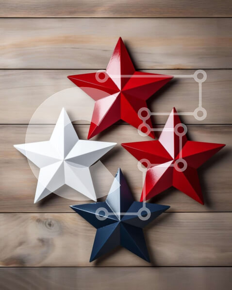 Intra Συλλεκτικό Ξύλινο Παζλ Plywood  4mm - Πατριωτικές διακοσμήσεις αστεριών σε ξύλινο φόντο Σε Ξύλινο Κουτί - Διαστάσεις Puzzle: 10x10 cm – 25 κομμάτια