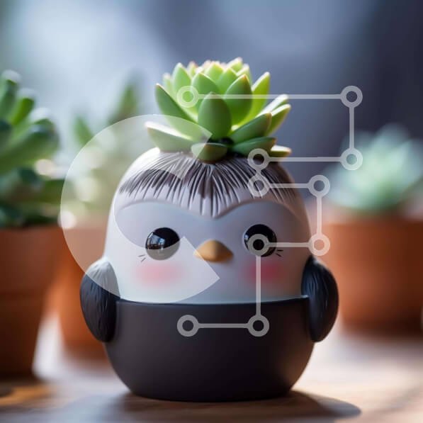 Intra Συλλεκτικό Ξύλινο Παζλ Plywood  4mm - Ασπρόμαυρη ζαρντινιέρα σε σχήμα πιγκουίνου με παχύφυτα Σε Ξύλινο Κουτί - Διαστάσεις: 10x10 cm – 25 κομμάτια