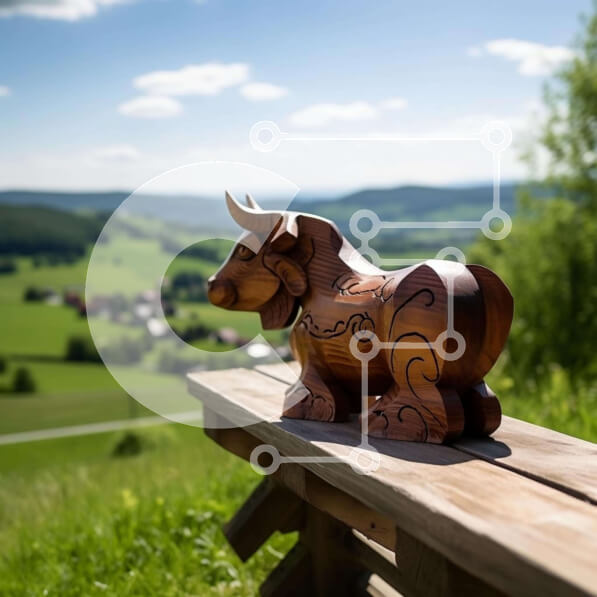 Intra Συλλεκτικό Ξύλινο Παζλ Plywood  4mm - Ξύλινο άγαλμα ταύρου σε υπαίθριο πάγκο Σε Ξύλινο Κουτί - Διαστάσεις: 10x10 cm – 25 κομμάτια