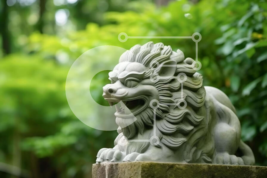 Intra Συλλεκτικό Ξύλινο Παζλ Plywood  4mm - Πέτρινο άγαλμα λιονταριού στο γαλήνιο πράσινο Σε Ξύλινο Κουτί - Διαστάσεις: 10x10 cm – 25 κομμάτια