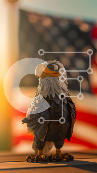 Intra Συλλεκτικό Ξύλινο Παζλ Plywood  4mm - Παιχνίδι Φαλακρός Αετός ειδώλιο με αμερικανική σημαία Σε Ξύλινο Κουτί - Διαστάσεις: 10x10 cm – 25 κομμάτια