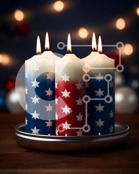 Intra Συλλεκτικό Ξύλινο Παζλ Plywood  4mm - Γιορτή 4ης Ιουλίου με πατριωτικά κεριά και πυροτεχνήματα Σε Ξύλινο Κουτί - Διαστάσεις: 10x10 cm – 25 κομμάτια