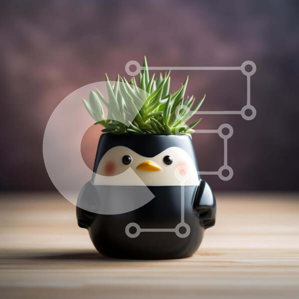 Intra Συλλεκτικό Ξύλινο Παζλ Plywood  4mm - Μαύρη ζαρντινιέρα σε σχήμα πιγκουίνου με πράσινο Σε Ξύλινο Κουτί - Διαστάσεις: 10x10 cm – 25 κομμάτια