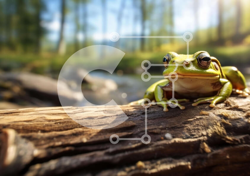 Intra Συλλεκτικό Ξύλινο Παζλ Plywood  4mm - Ήσυχη σκηνή του δάσους με πράσινο βάτραχο Σε Ξύλινο Κουτί - Διαστάσεις: 10x10 cm – 25 κομμάτια